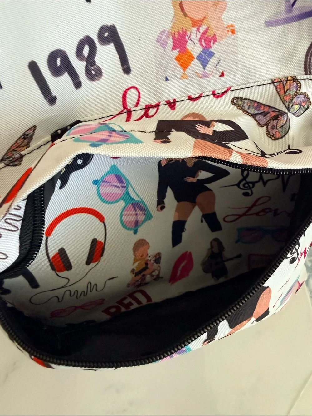 Kids Taylor Swift White & Pink Patterned Music-Themed Backpack